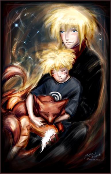 naruto,kyubi et le 4hokage